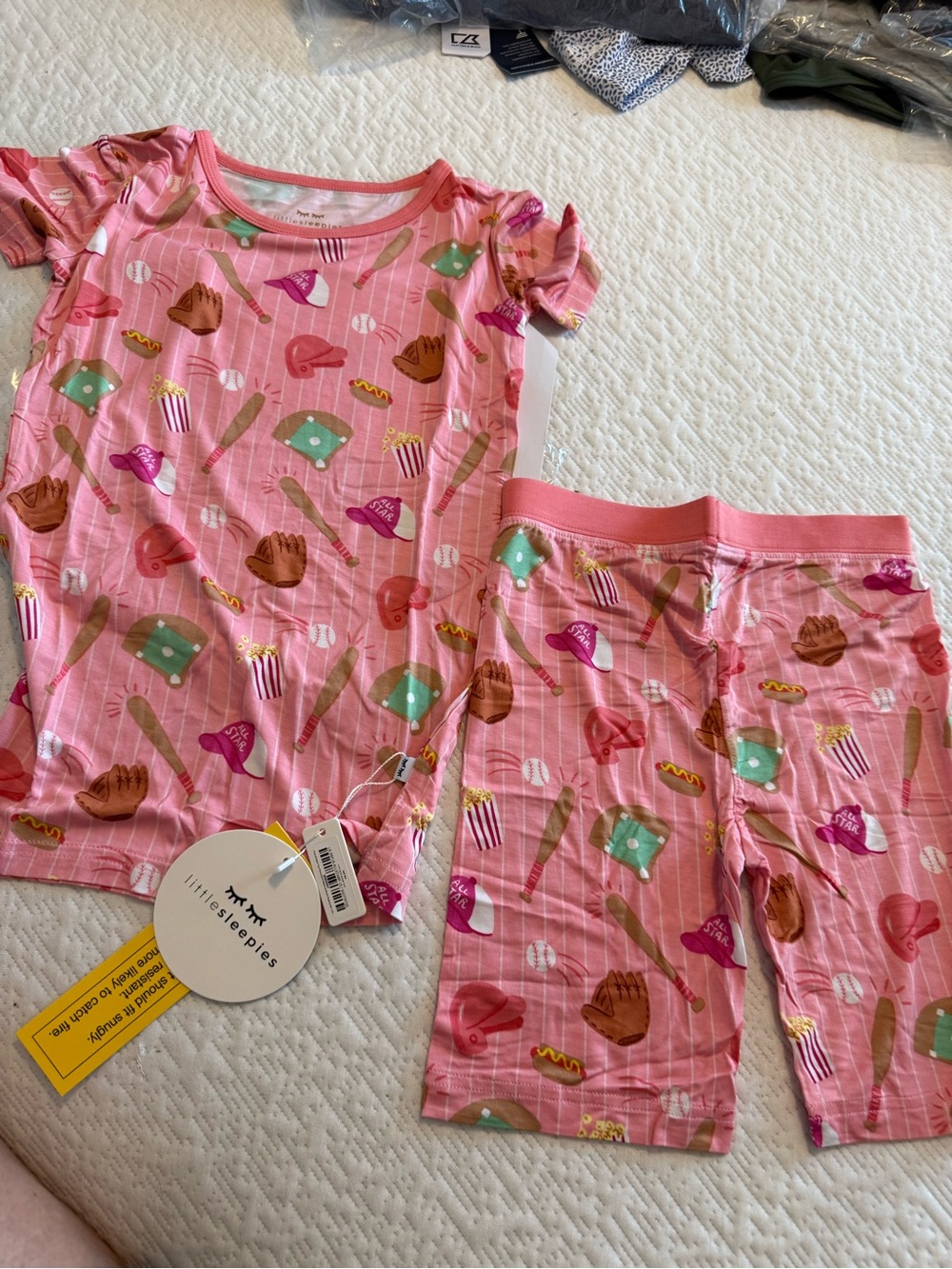 Little Sleepies Pink Baseball Icons Short Pajama Set size 7–8 All Stars